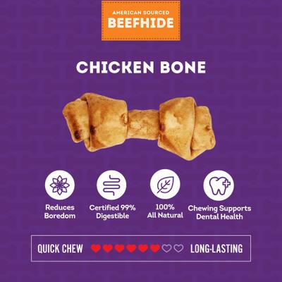 Show full view: Treatly American Sourced Beefhide Bones 4 to 5-in Chicken Flavor Dog Chews, 10 count slide 5 of 10