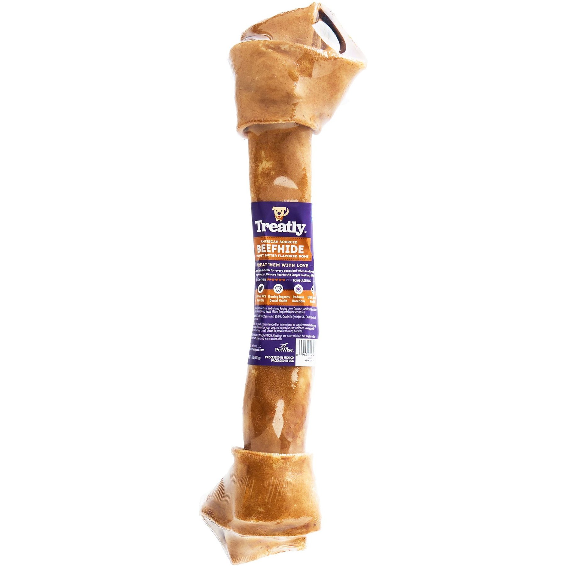 Treatly American Beefhide Bones 12 to 13-in Peanut Butter Flavor Dog Chews