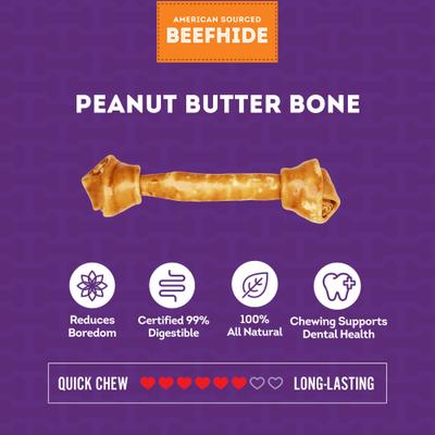 Show full view: Treatly American Beefhide Bones 12 to 13-in Peanut Butter Flavor Dog Chews slide 4 of 9