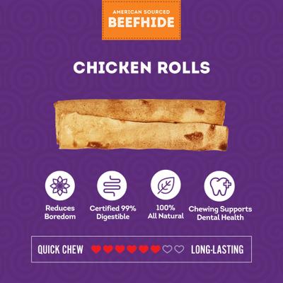 Show full view: Treatly American Sourced Beefhide Rolls 4 to 5-in Chicken Flavor Dog Chews, 10 count slide 5 of 10