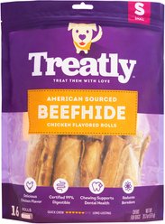 Treatly American Sourced Beefhide Rolls 4 to 5-in Chicken Flavor Dog Chews, 16 count