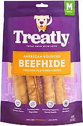 Treatly American Sourced Beefhide Rolls 6 to 7-in Chicken Flavor Dog Chews, 4 count