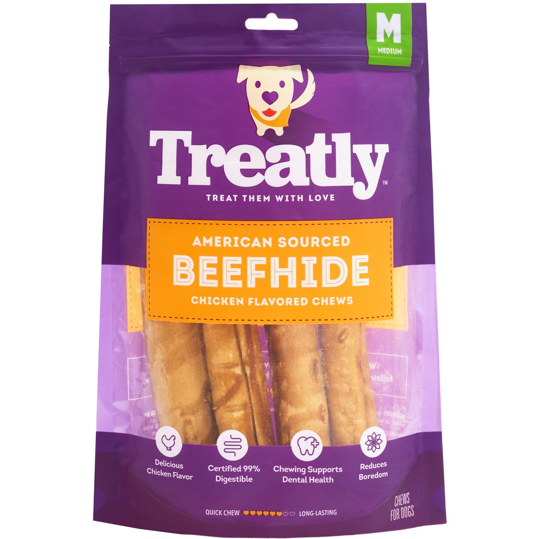 Treatly American Sourced Beefhide Rolls 6 to 7-in Chicken Flavor Dog Chews, 4 count
