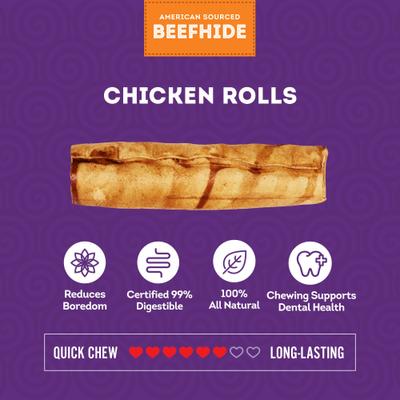 Show full view: Treatly American Sourced Beefhide Rolls 6 to 7-in Chicken Flavor Dog Chews, 4 count slide 5 of 10
