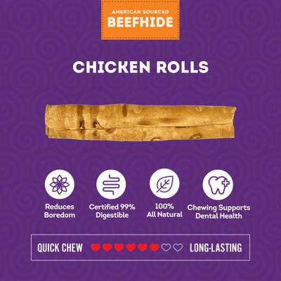 Show full view: Treatly American Sourced Beefhide Rolls 8 to 9-in Chicken Flavor Dog Chews, 10 count slide 5 of 10