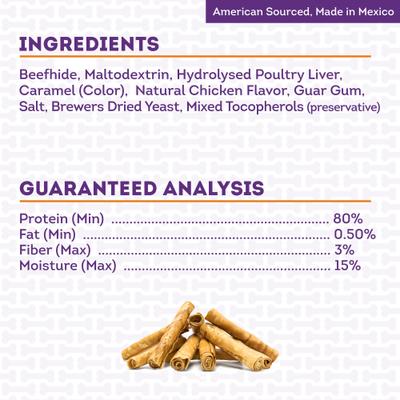 Show full view: Treatly American Sourced Beefhide Rolls 8 to 9-in Chicken Flavor Dog Chews, 10 count slide 6 of 10