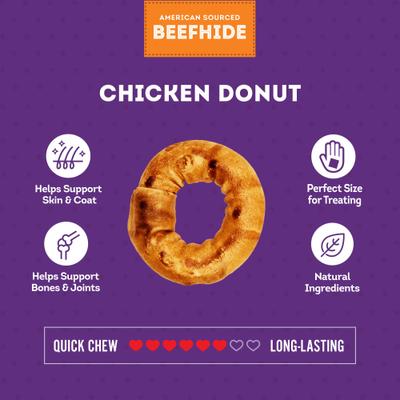 Show full view: Treatly American Sourced Beefhide Donut 3 to 4-in Chicken Flavor Dog Chews, 8 count slide 5 of 10