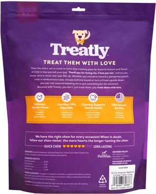 Show full view: Treatly American Sourced Beefhide Chips Chicken Flavor Dog Chews, 32-oz bag slide 3 of 10
