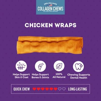 Show full view: Treatly USA Collagen Wraps 6 to 7-in Chicken Marinade Flavor Dog Chews, 4 count slide 5 of 10