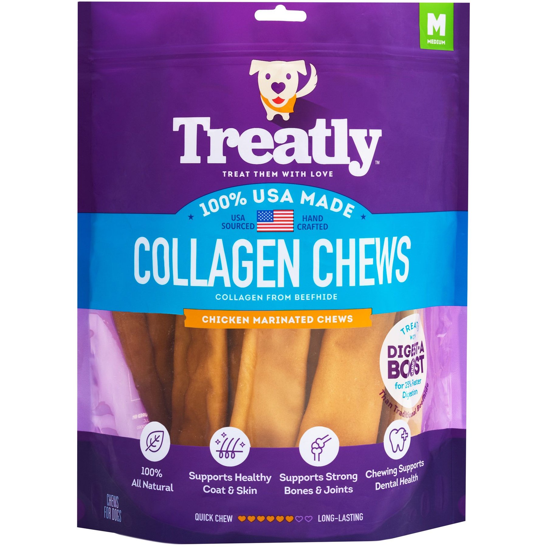 Treatly USA Collagen Wraps 6 to7-in Chicken Marinade Flavor Dog Chews, 12 count