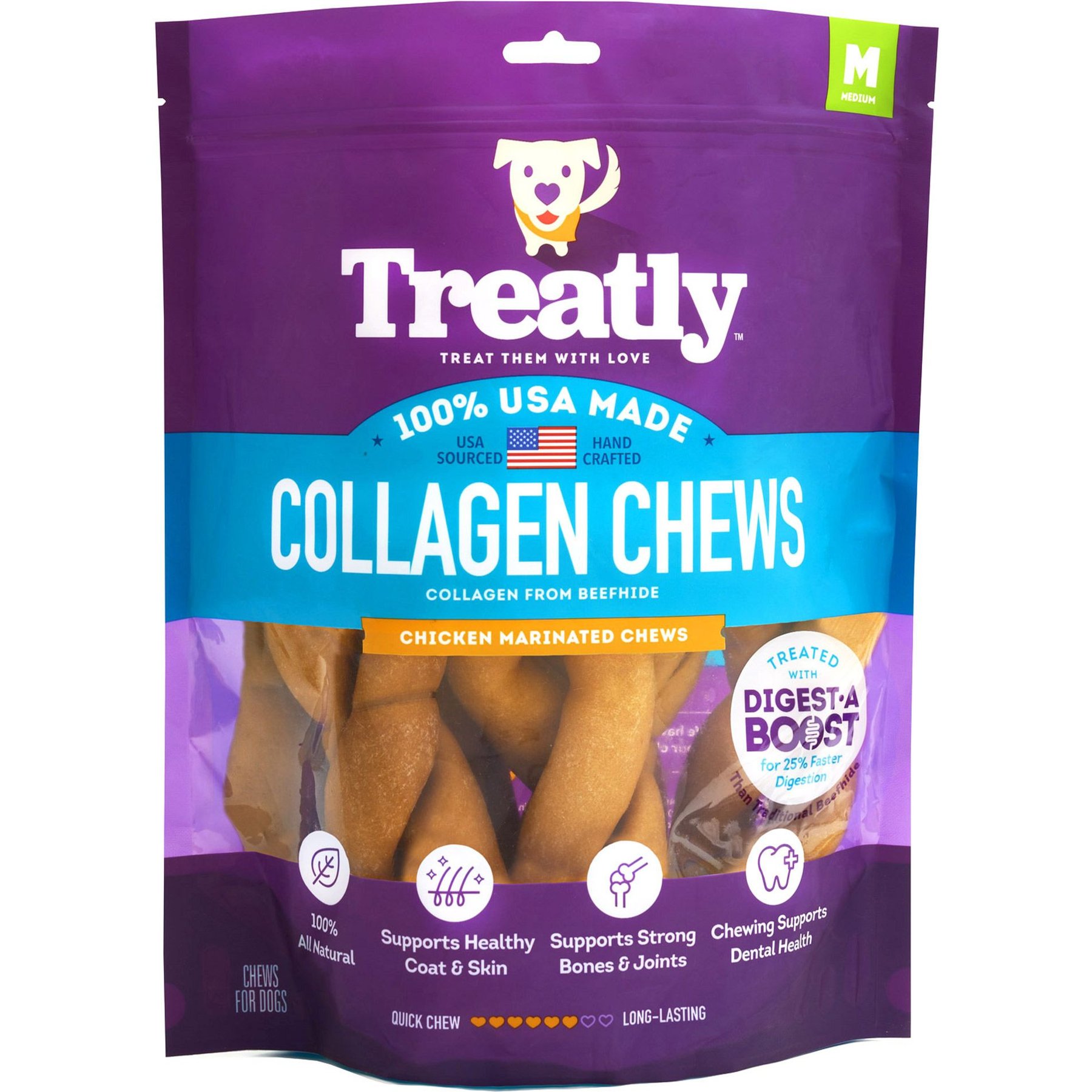 Treatly USA Collagen Twist 6 to 7-in Chicken Marinade Flavor Dog Chews, 6 count