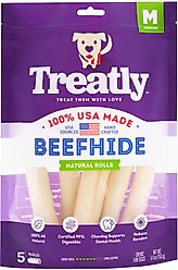 Treatly USA Beefhide Rolls 6 to 7-in Natural Flavor Dog Chew Treats, 5 count