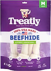 Treatly USA Beefhide Medium Assorted Natural Flavor Dog Chews, 4 count