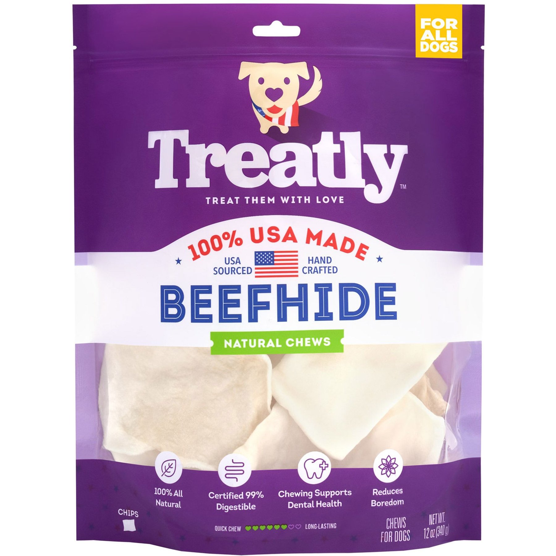 Treatly USA Beefhide Chips Natural Flavor Dog Chews, 12-oz bag