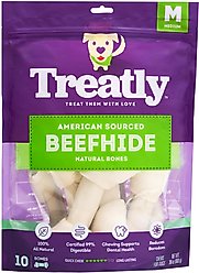 Treatly American Sourced Beefhide Bones 6 to 7-in Natural Flavor Dog Chews, 10 count