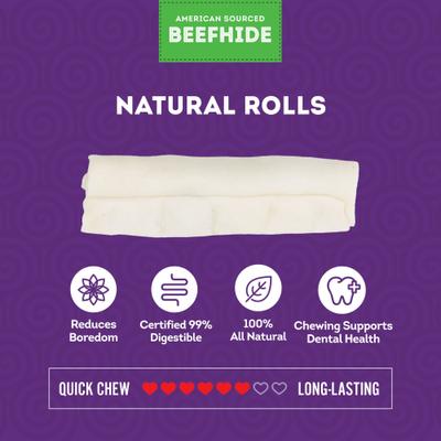 Show full view: Treatly American Sourced Beefhide Rolls 4 to 5-in Natural Flavor Dog Chews, 10 count slide 5 of 10