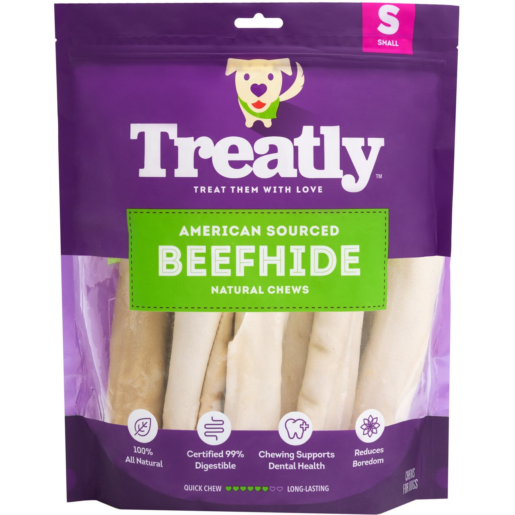 Treatly American Sourced Beefhide Rolls 4 to 5-in Natural Flavor Dog Chews, 16 count