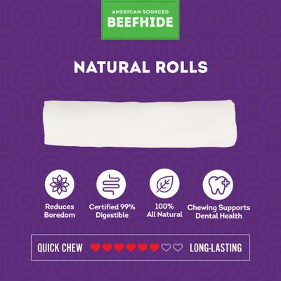 Show full view: Treatly American Sourced Beefhide Rolls 6 to 7-in Natural Flavor Dog Chews, 4 count slide 5 of 10