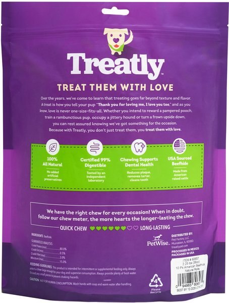 Treatly USA Beefhide Rolls 8 to 9-in Natural Flavor Dog Chews, 10 count