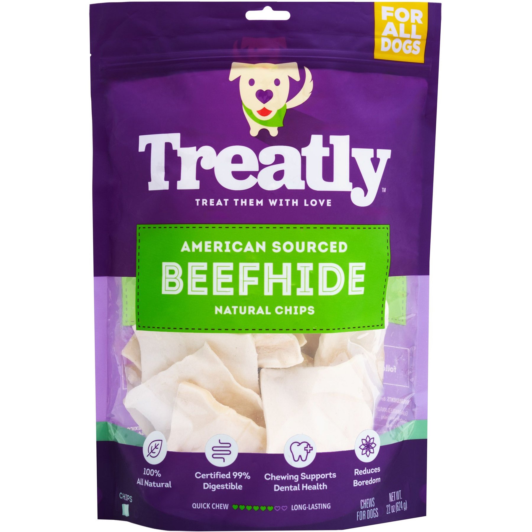 Treatly American Sourced Beefhide Chips Natural Flavor Dog Chews, 22-oz bag