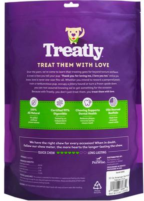 Show full view: Treatly American Sourced Beefhide Chips Natural Flavor Dog Chews, 32-oz bag slide 3 of 10