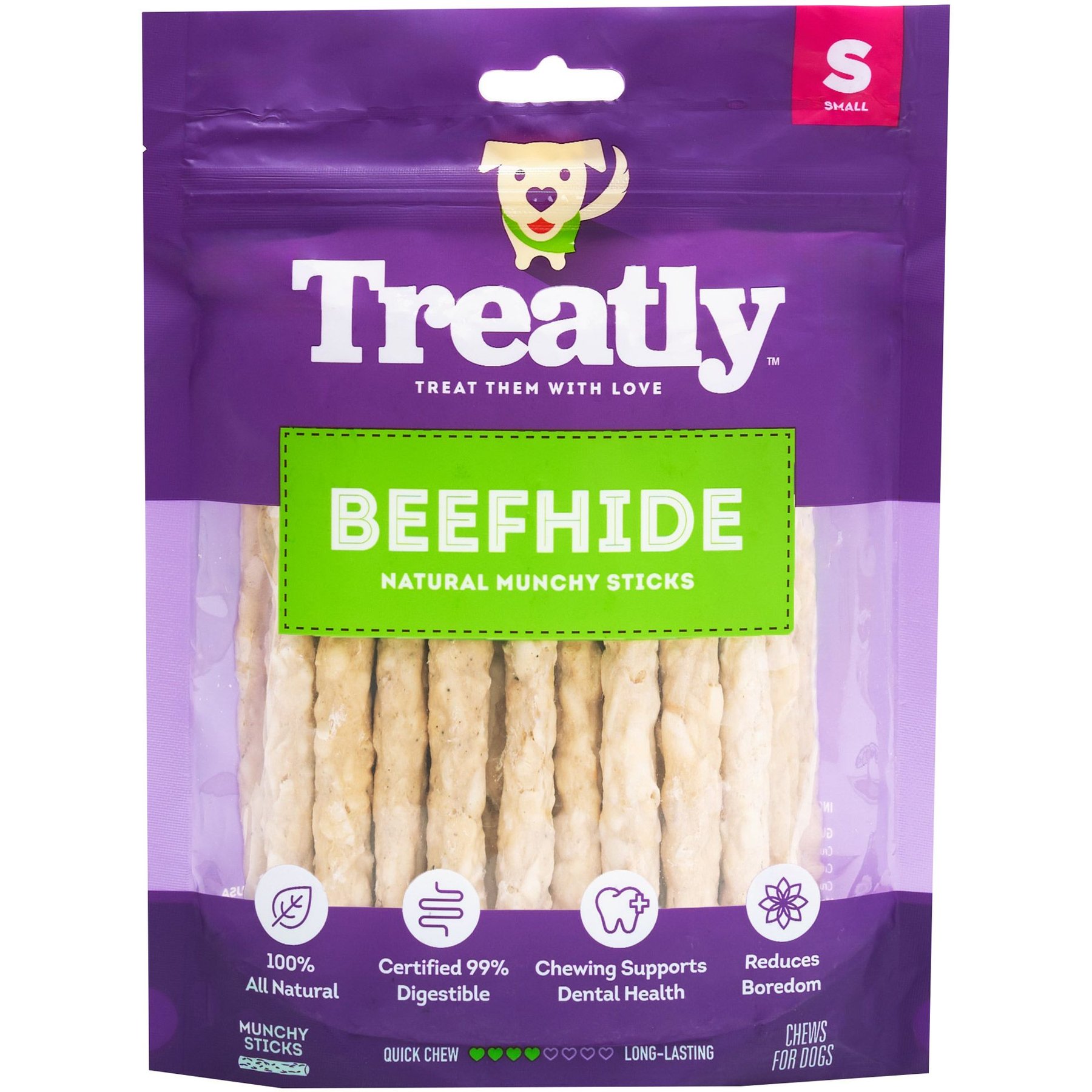 Treatly Beefhide Munchy Sticks 5-in Natural Flavor Dog Chews, 40 count