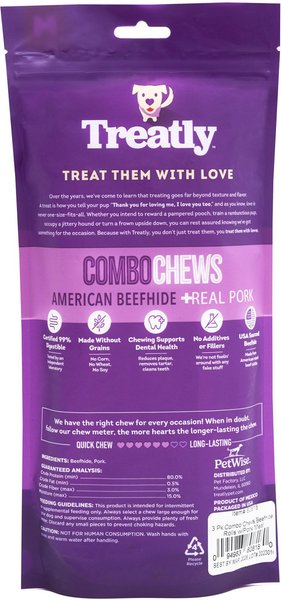 Treatly Combo Beefhide Rolls with Pork Meat Wrap Dog Chews