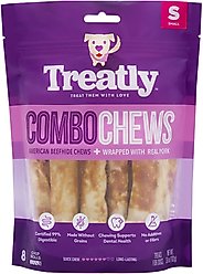 Treatly Combo Beefhide Rolls with Pork Meat Wrap Dog Chews, 8 count, Small