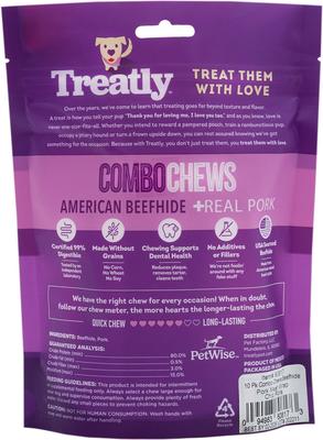Show full view: Treatly Combo Beefhide Rolls with Pork Meat Wrap Dog Chews, 8 count, Small slide 3 of 10
