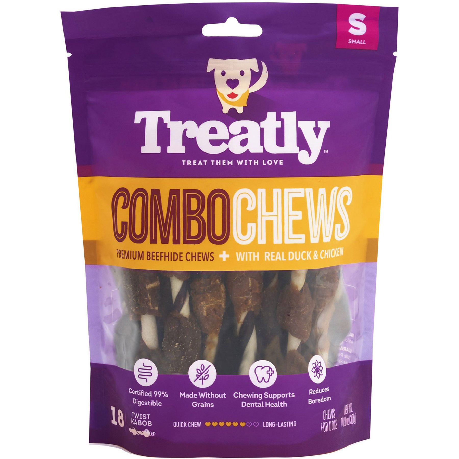 Treatly Treatly Combo Pork Flavor Rawhide Kabob 5-in with Duck & Chicken Meat Wrap Dog Chews, 18 count