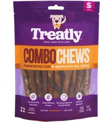 Treatly Combo Pork Flavor Rawhide Stick 5-in with Chicken Meat Wrap Dog Chews, 22 count