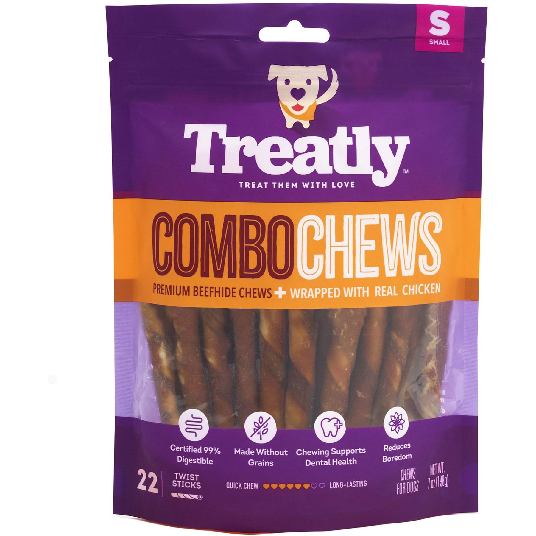 Treatly Treatly Combo Pork Flavor Rawhide Stick 5-in with Chicken Meat Wrap Dog Chews, 22 count