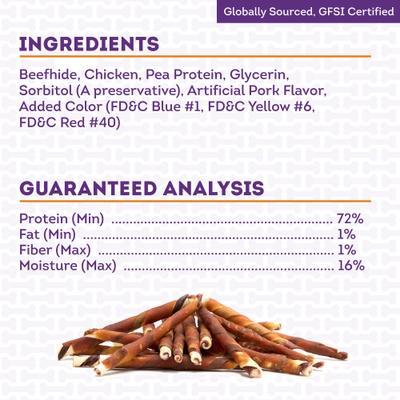 Show full view: Treatly Combo Pork Flavor Rawhide Stick 5-in with Chicken Meat Wrap Dog Chews, 22 count slide 6 of 10