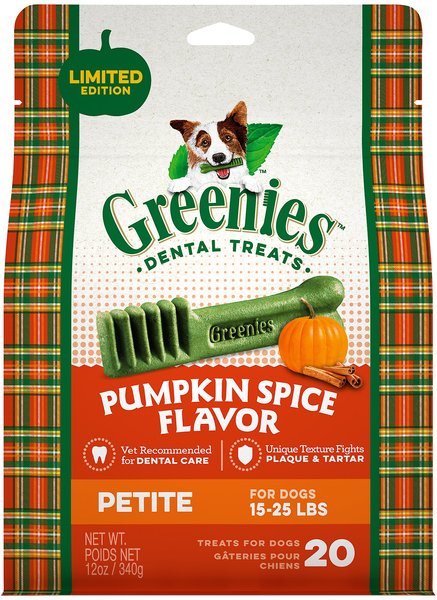 Greenies Pumpkin Spice Flavor Dental Dog Treats, Petite, 20 count slide 1 of 9