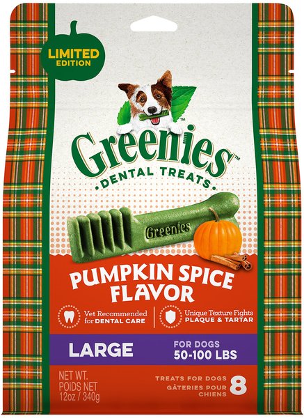 Greenies Pumpkin Spice Flavor Dental Dog Treats, Large, 8 count slide 1 of 9