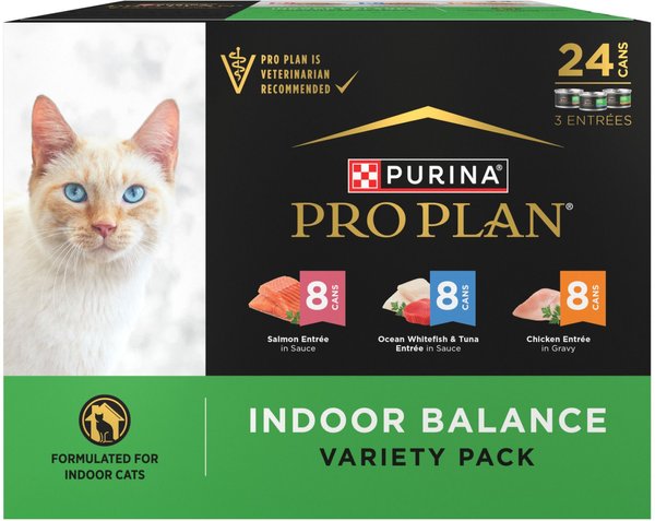 PURINA PRO PLAN Indoor Balance Chicken Salmon Whitefish Tuna Variety Pack Wet Cat Food 3 oz can case of 24 Chewy