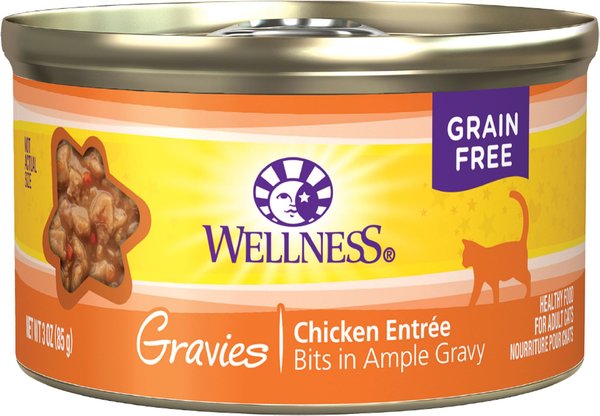 Wellness Natural Grain-Free Gravies Chicken Entrée Canned Cat Food, 3-oz, case of 12 slide 1 of 8