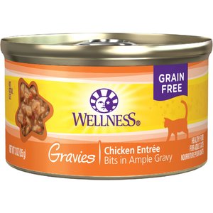 Wellness Natural Grain-Free Gravies Chicken Dinner Canned Cat Food, 3-oz, case of 12