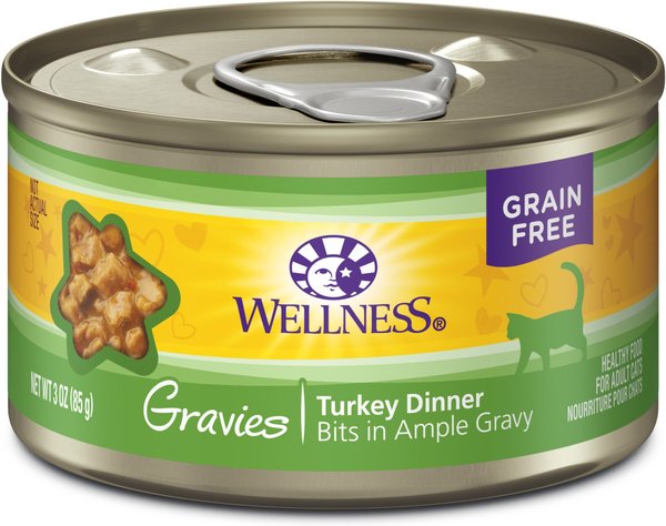 Wellness Natural Grain-Free Gravies Turkey Dinner Canned Cat Food, 3-oz, case of 12 slide 1 of 10
