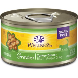 Wellness Natural Grain-Free Gravies Turkey Dinner Canned Cat Food, 3-oz, case of 12