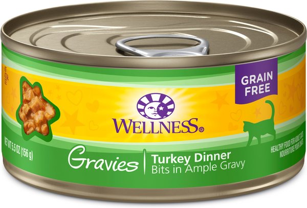 Wellness Natural Grain-Free Gravies Turkey Dinner Canned Cat Food, 5.5-oz, case of 12 slide 1 of 10