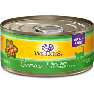 Wellness Natural Grain-Free Gravies Turkey Dinner Canned Cat Food, 5.5-oz, case of 12