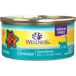 Wellness Natural Grain-Free Gravies Tuna Dinner Canned Cat Food, 3-oz, case of 12