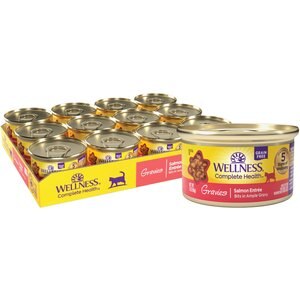 Wellness Natural Grain-Free Gravies Salmon Entree Canned Cat Food, 3.3-oz, case of 12