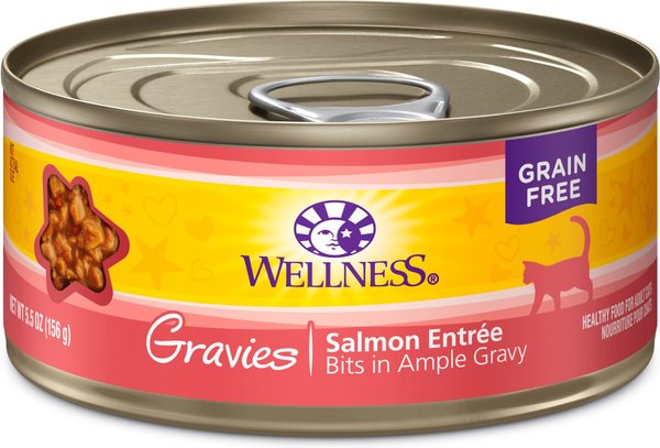 Wellness Natural Grain-Free Gravies Salmon Entree Canned Cat Food, 5.5-oz, case of 12 slide 1 of 8