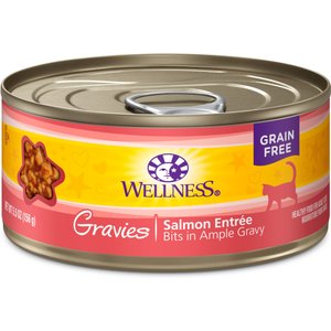 Wellness Natural Grain-Free Gravies Salmon Entree Canned Cat Food, 5.5-oz, case of 12