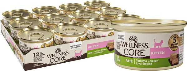 Wellness CORE Natural Grain-Free Turkey & Chicken Liver Pate Canned Kitten Food, 3-oz, case of 12 slide 1 of 8