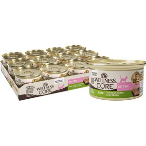 Wellness CORE Natural Grain-Free Turkey & Chicken Liver Pate Canned Kitten Food, 3-oz, case of 12