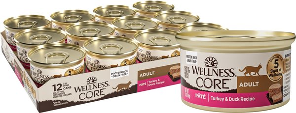 Wellness CORE Natural Grain-Free Turkey & Duck Pate Canned Cat Food, 3-oz, case of 12 slide 1 of 8