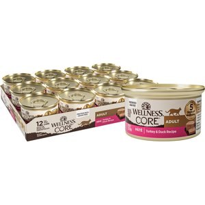 Wellness CORE Natural Grain-Free Turkey & Duck Pate Canned Cat Food, 3-oz, case of 12